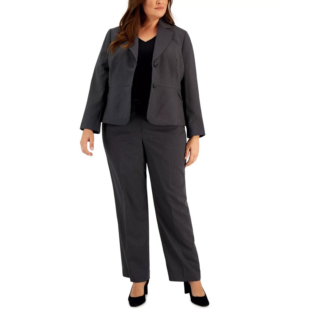 Le suit Women's Gray Pinstripe 2 Button Suit Jacket and Pant Set 16